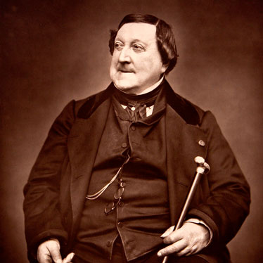 A portrait of composer Gioachino Rossini.