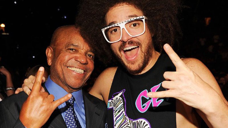 A photo of Motown founder Berry Gordy III with his son, Stefan Kendal Gordy aka Redfoo from the band LMFAO.