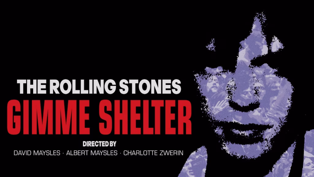 A poster for the Rolling Stones documentary Gimme Shelter. IT was during the filming of this documentary that footage was found of Meredith Hunter being stabbed to death by the Hells Angels. 